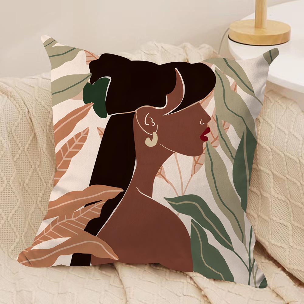 African Black Girls Fashion Cushion Cover Silky Short Plush Invisible Zipper Dustproof Sofa Pillow Case for Home Decor