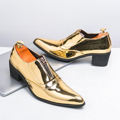 Men's Patent Leather Formal Shoes Zipper Pointed - Toe High Heels Formal Party/stage Performance Shoes Wedding Party Event Shoes