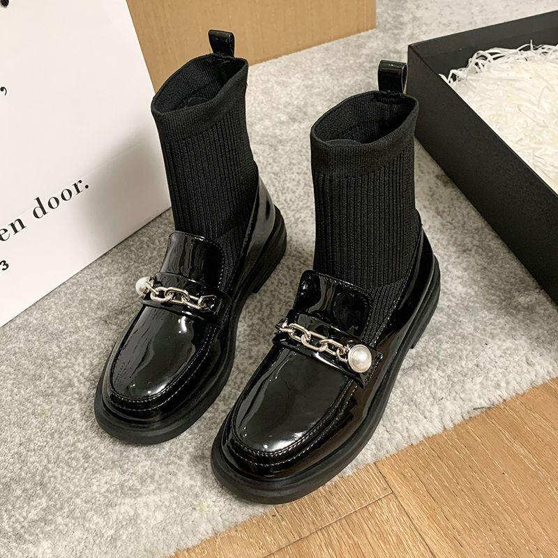 Knitted Elastic Socks Boots Women's 2025 New Loafers Thin Boots British Fashion Thin Short Boots Winter