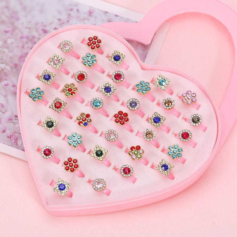 36 Pieces Children's Ring - Diamond-Style Crystal Toy Cartoon Rings With box