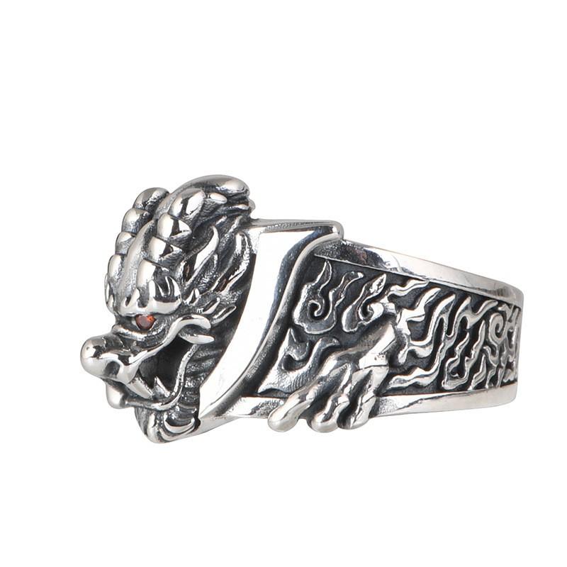 Adjustable Open Ring Men Women Vintage Dragon Flame Design Copper Plated Statement Jewelry