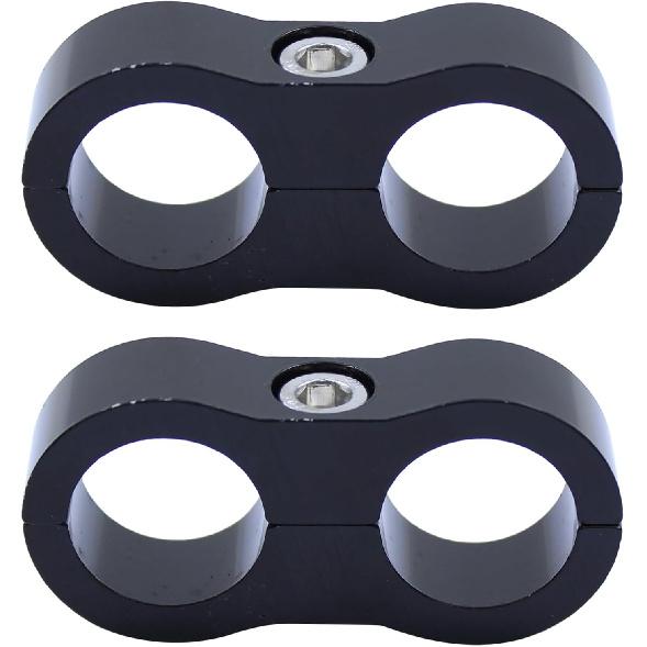 2 Pack Black AN10 10AN Billet Aluminum Nylon/Steel Braided Pipe Tube Dual Oil Fuel Water Line Hose Separator Clamp Tooling Mount