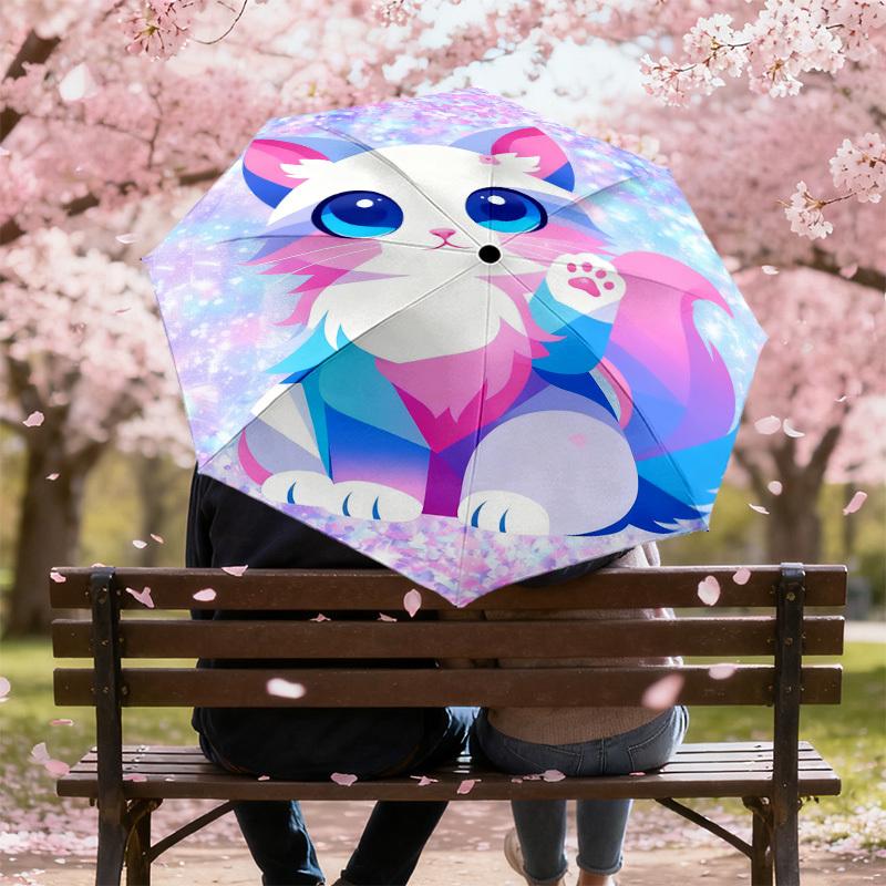 1pc Cat Fantasy Pattern Umbrella Design Automatic Opening and Closing Umbrella, High-quality Travel Umbrella,  c1128185