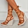 Moda Liyke Moda Sandali Zeppa Estivi con Lacci Donna Punta Aperta Corda di Paglia Intrecciata Piattaforma Fondo Spesso Tacchi Alti Scarpe Eleganti da Donna