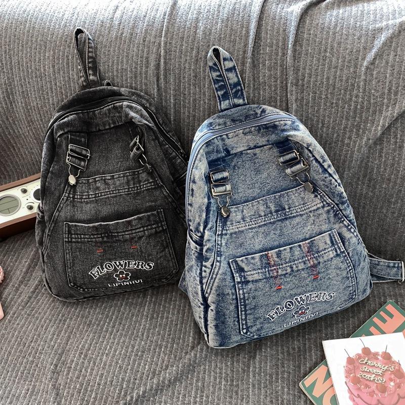 2025 Japanese Style Washed Vintage Denim Backpack Man Woman Outdoor Travel Backpack Large-capacity Kawaii School Bag