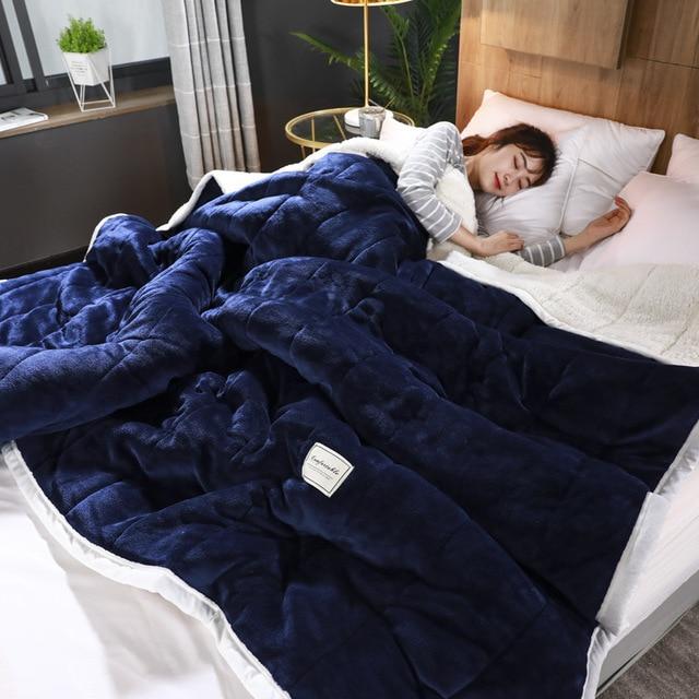 Fleece Blankets and Throws Adult Thick Warm Winter Blankets Home Super Soft Duvet Luxury Solid Blankets On Twin Bedding