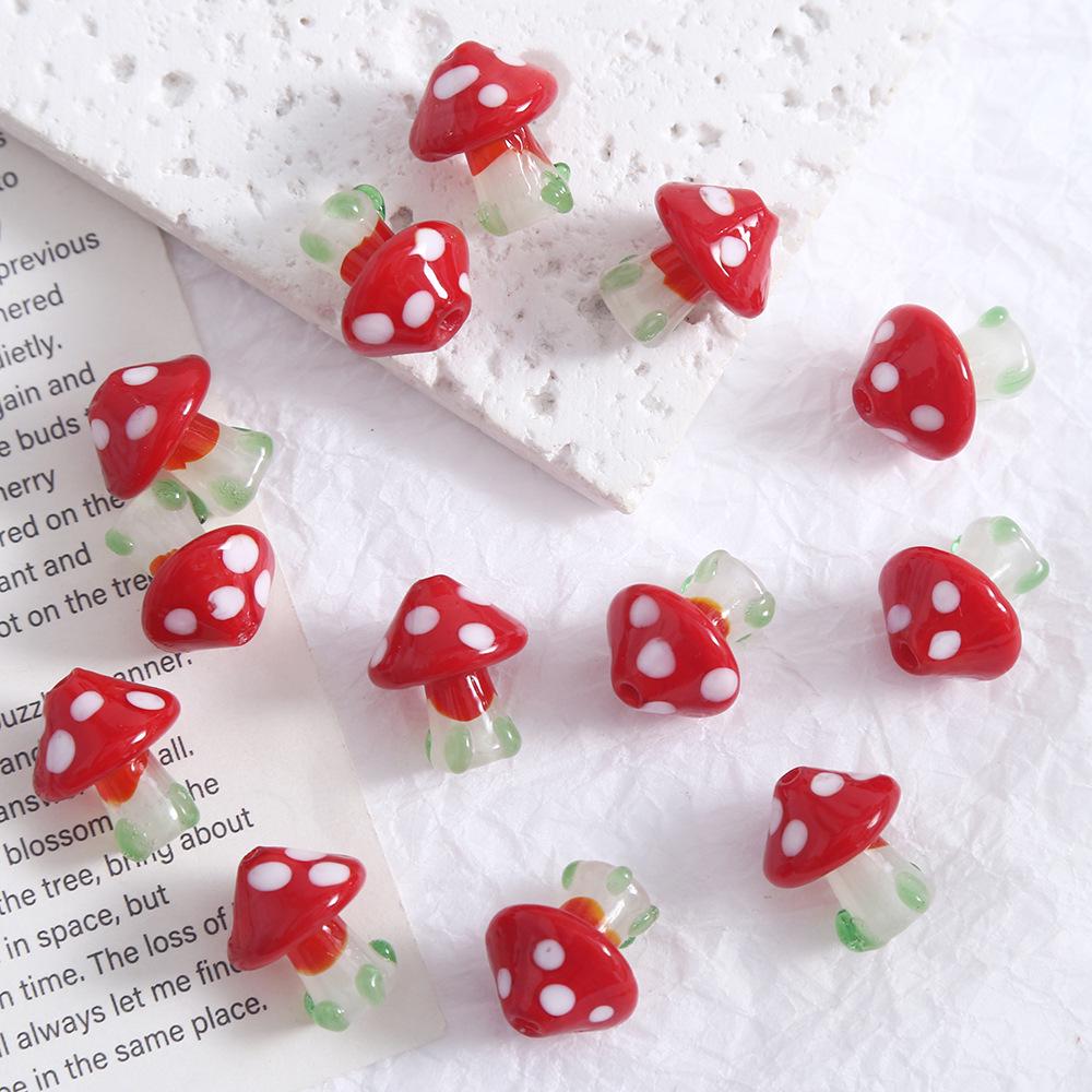 Hand-Painted Mushroom Glass Beads for DIY Jewelry: Necklace, Earrings, Bracelet Crafting Material