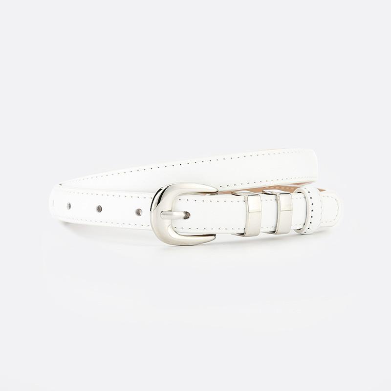 Womens True Leather Slim Belt With Metal Buckle For Casual Office Wear