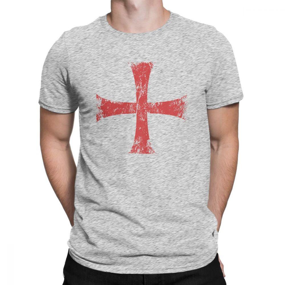 Herren T-Shirt Distressed Kreuzritter Templerorden Kreuz T-Shirts Premium Baumwolle T-Shirt Rundhals T-Shirt Kurzarm Kleidung Übergröße