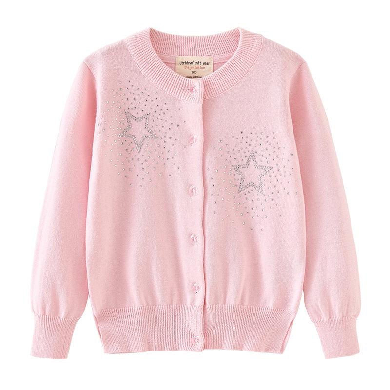 New Children's Clothing Matching Skirt Five-pointed Star Hot Diamond Girls Knitted Cardigan Jacket Children's Sweater