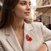 Alloy Memorial Badge Never Forgotten Victory Blossom Brooch, Red Flower Lapel Pin with Rhinestone Rhinestone, Jewelry for Veterans Brooch