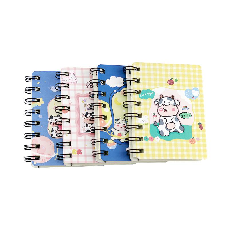 Kawai Cartoon Animal Rollover Coil Notebook Portable Cute Cow Mini Notepad Portable Pocket Office School Supplies Stationery