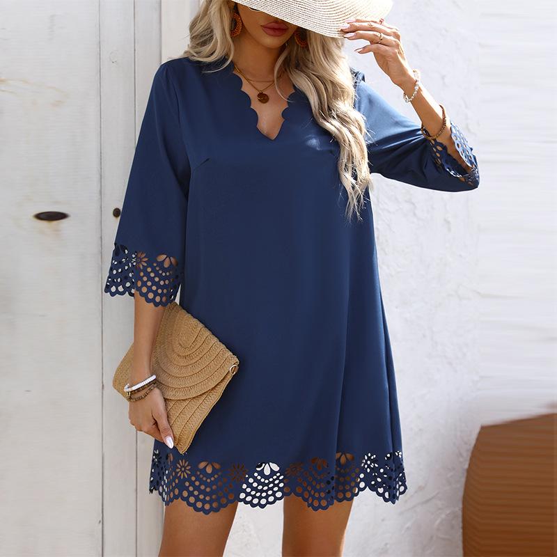 Women's European and American Style A-Line Burnout Dress - Spring/Summer Collection
