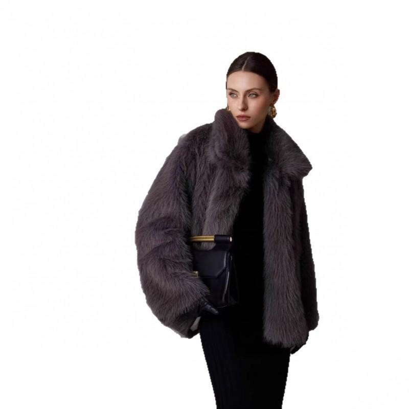 Womens Faux Fur Coat Streetwear Turn Down Collar Winter Outerwear Adults