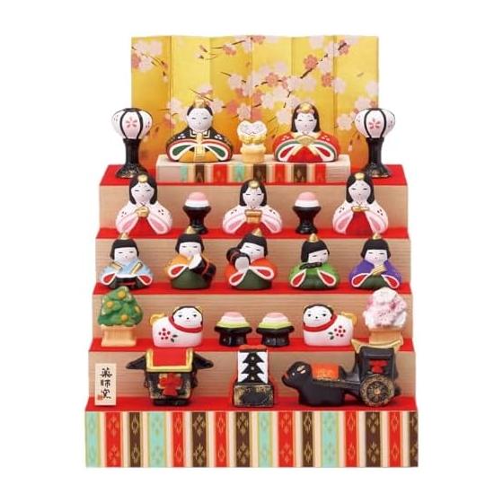 Yakushi Kiln [Peach Festival Hina Dolls] Nishikisa Flower Decoration Hina (5-tier decoration)