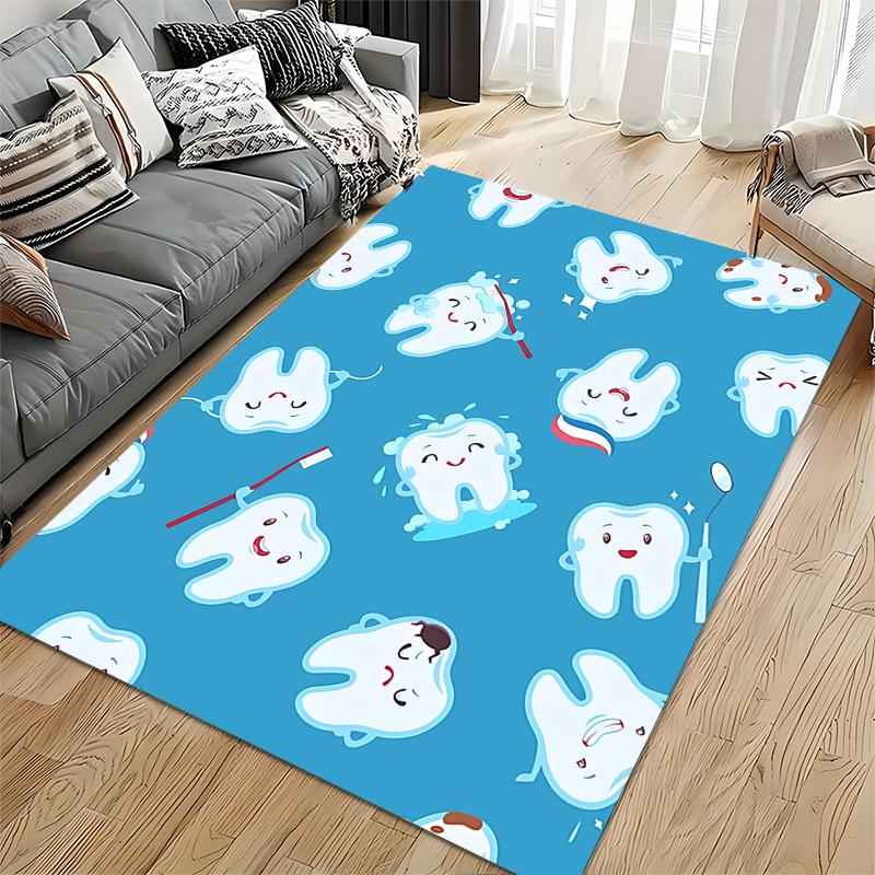 Playful Teeth Cartoon Pattern Rug Non-slip Rug Suitable for Living Room and Bedroom Sofas.