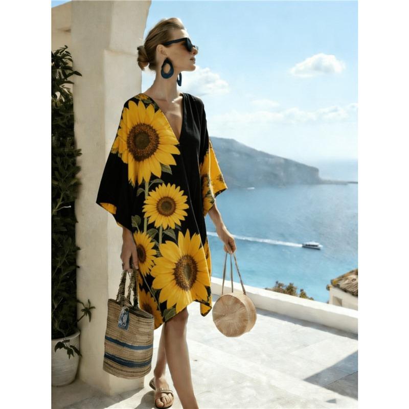 Bohemian ladies new D print seaside vacation fashion casual dress