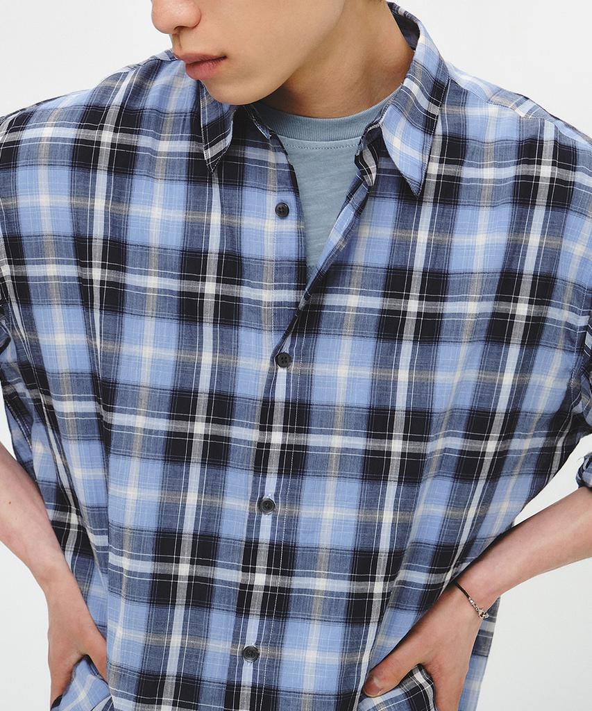 INTEMPOMOOD Retro Light Check Shirt_Blue