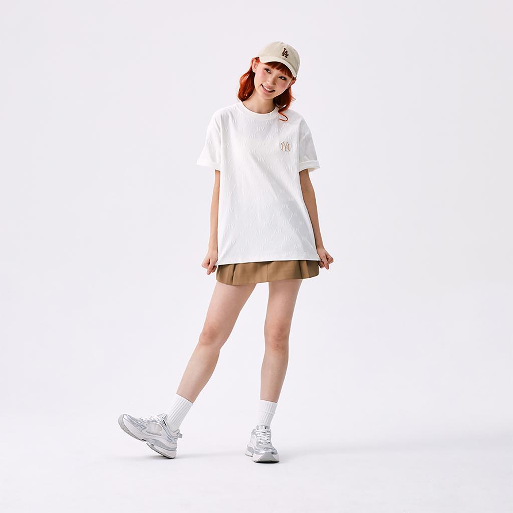 New MLB MONOGRAM Collection New York Yankees SS25 T Shirt Unisex Ivory 3ATSM1353-50IVS