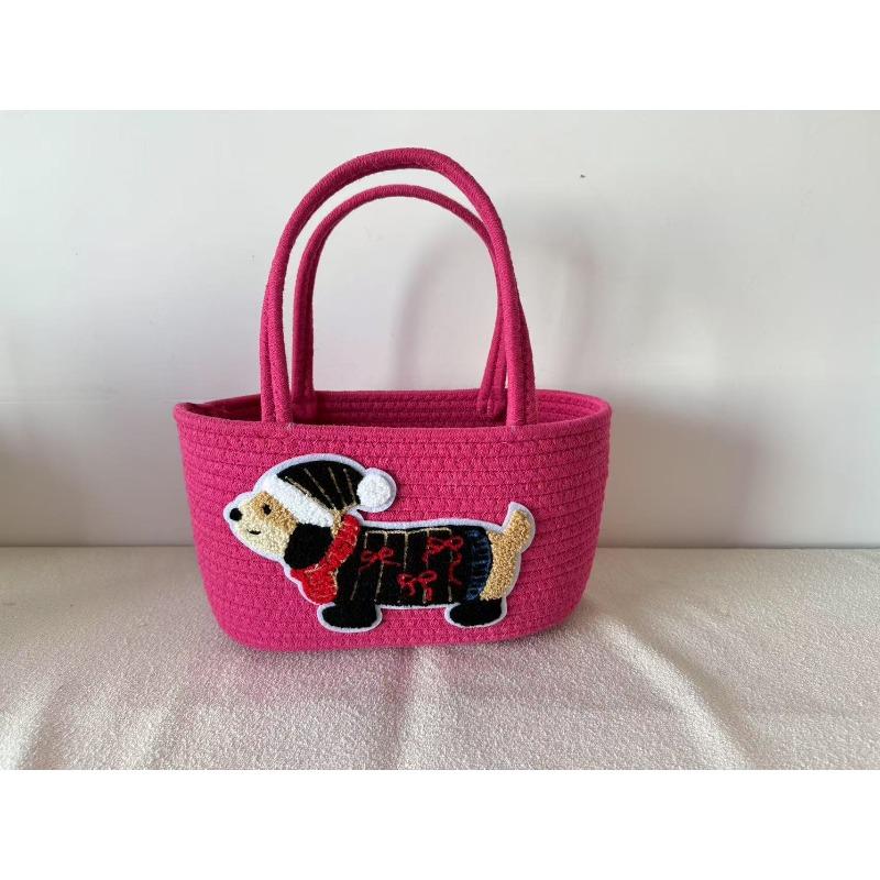

Dachshund handwoven bag daily commute sundries hand bag spring outing vacation travel hand bag picnic bag 27*13*16 розы красного
