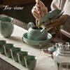 130ml Boutique Ru Kiln Ceramic Teapot Azure Porcelain Open Piece Can Raise Single Pot Retro Kung Fu Tea Hand-held Pot Gift Box