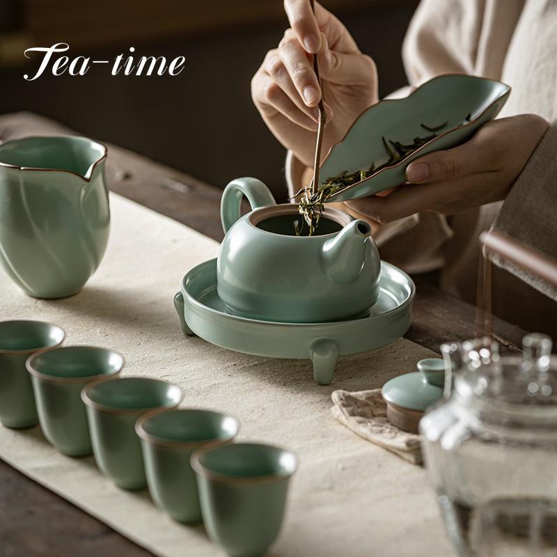 130ml Boutique Ru Kiln Ceramic Teapot Azure Porcelain Open Piece Can Raise Single Pot Retro Kung Fu Tea Hand-held Pot Gift Box