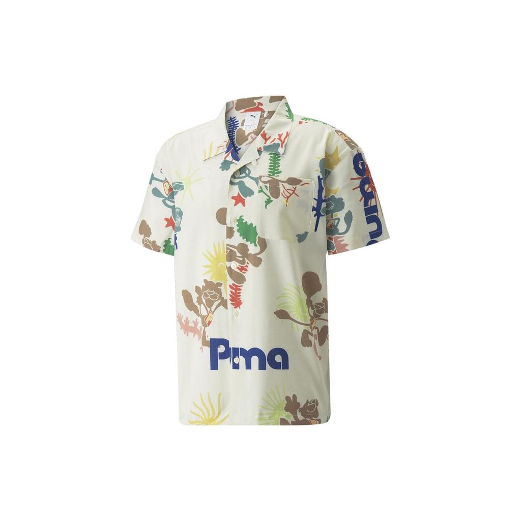 Puma Adventure Planet Aop Letter Print Square Neck Short Sleeve Shirt Men Shirts White 533484-65
