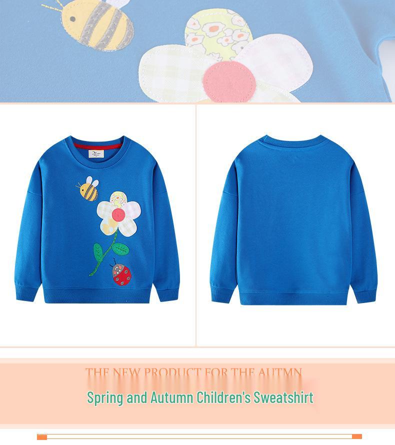 Children's Cartoon Embroidered Round Neck Hoodie - Spring/Autumn Lightweight Knit Pullover