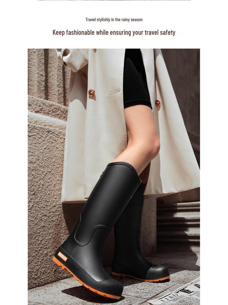 Women's Waterproof High-Top Rain Boots - Non-Slip, Wear-Resistant, Low Heel, Korean Style, Four Seasons Outdoor Use