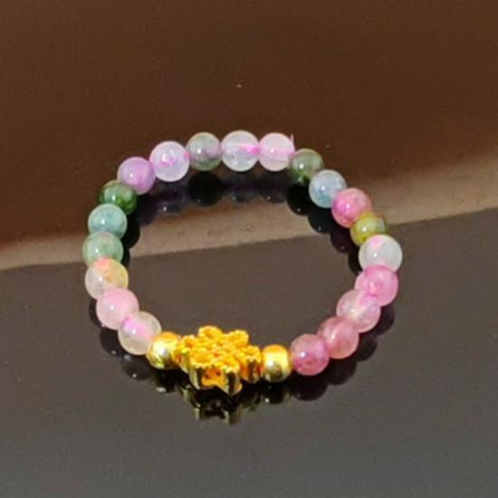 Natural Crystal Tourmaline Cat Paw Lucky Ring with Elastic Beaded Band