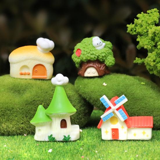 Mini House Micro Landscape Accessory Resin Miniature House Figurine Fairy Garden Ornament for Bonsai Terrarium Crafts
