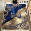 1Pc 2D FLAT Baroque Gold Blue Print Flannel Blanket,High quality Comfortable for All Seasons,Home Decor,Warmth and Comfort,Perfect for Christmas Gifts