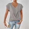 Summer Solid-color Fitted V-neck Women's Short-sleeved T-shirt