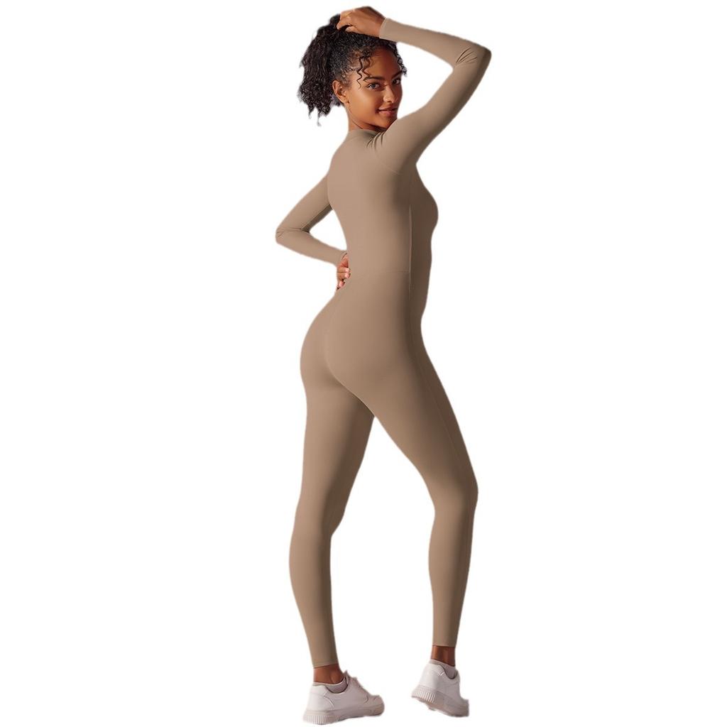 Nuova Tuta Nuda Spazzolata, Modellante Morbido e Delicato sulla Pelle, Pantaloni Lunghi, Abbigliamento da Yoga, Abbigliamento Fitness da Donna con Semi-Zip