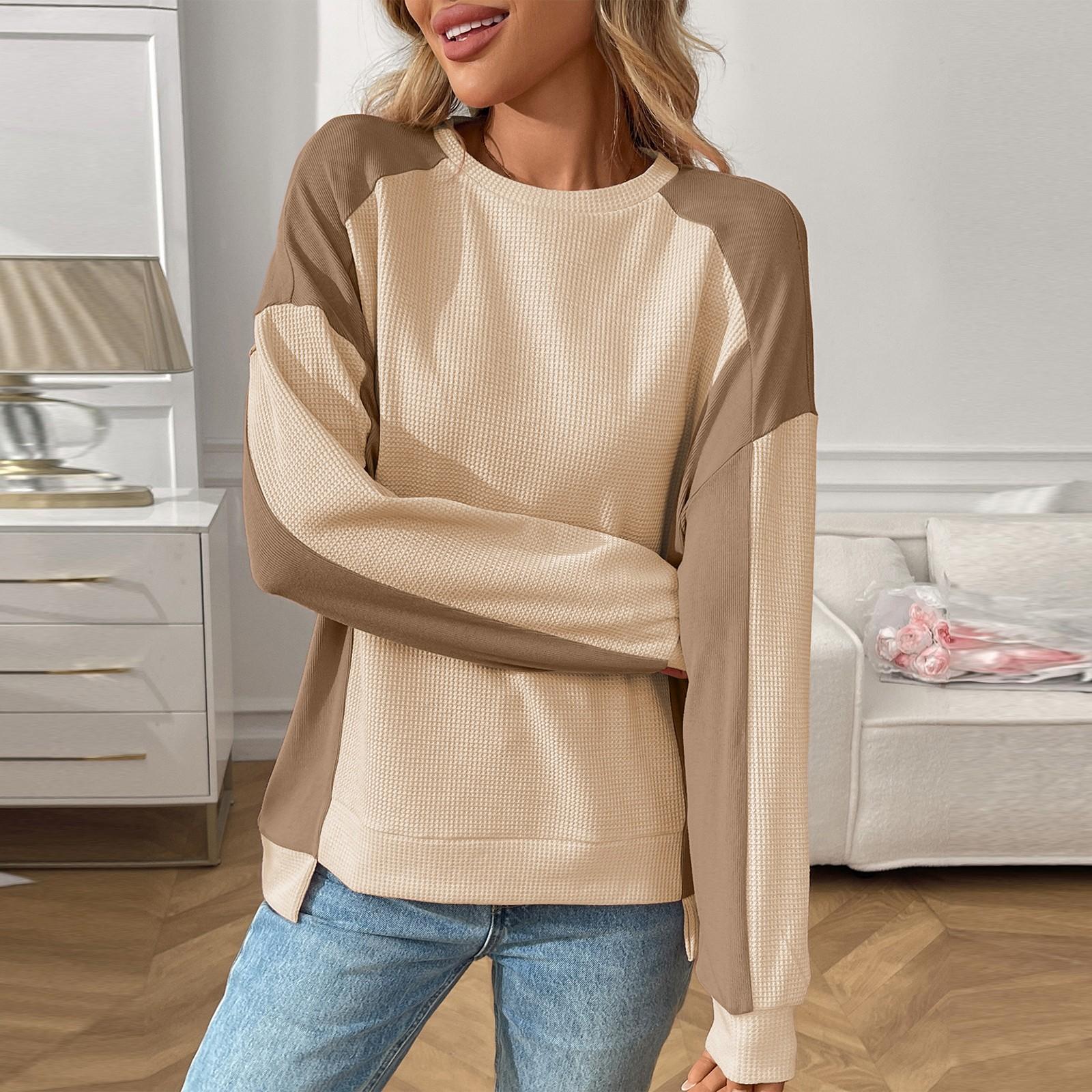 

Women s Round Neck Casual Loose Contrasting Long Sleeved Hoodie Top XXL хакі