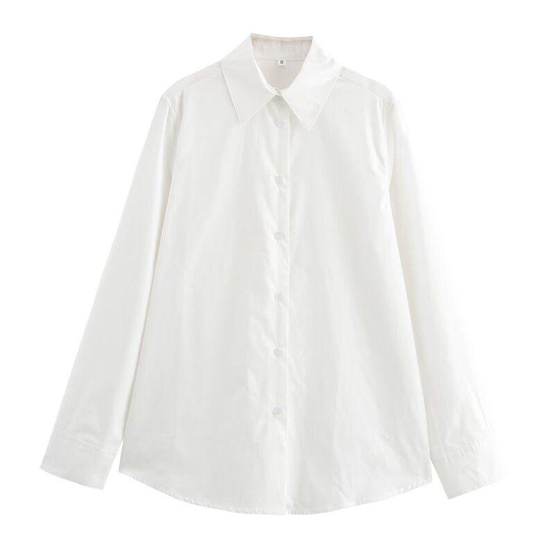 Fashion Style 2024 Fall and Winter New Women's Poplin Slim Looking Elegant All-Matching Lapel Work Clothing Shirt 8937600