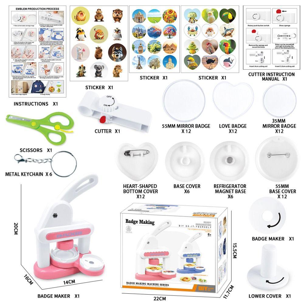 New Diy Button Maker Machine Badge Punch Kit With 86 Pcs Button Parts Pin Maker Press Machine Magnet Maker Machine