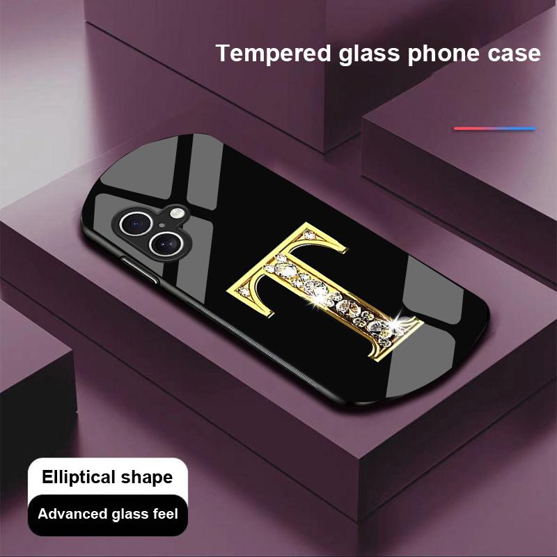 Diamant-Zeichen für Apple iPhone 16 11 13 15 14 Pro Max 12 Mini 7 8 Plus XR X XS Elliptisch geformte Hülle aus gehärtetem Glas