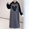 Women's Fashion Fall Winter Love Letter Print Long Sleeve Hooded Loose Waistline Casual Dresses