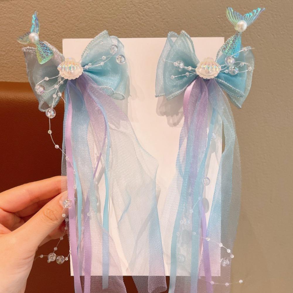 Mermaid Bow Hair Clips Princess Barretes New Ribbons Hairpin  for Kids