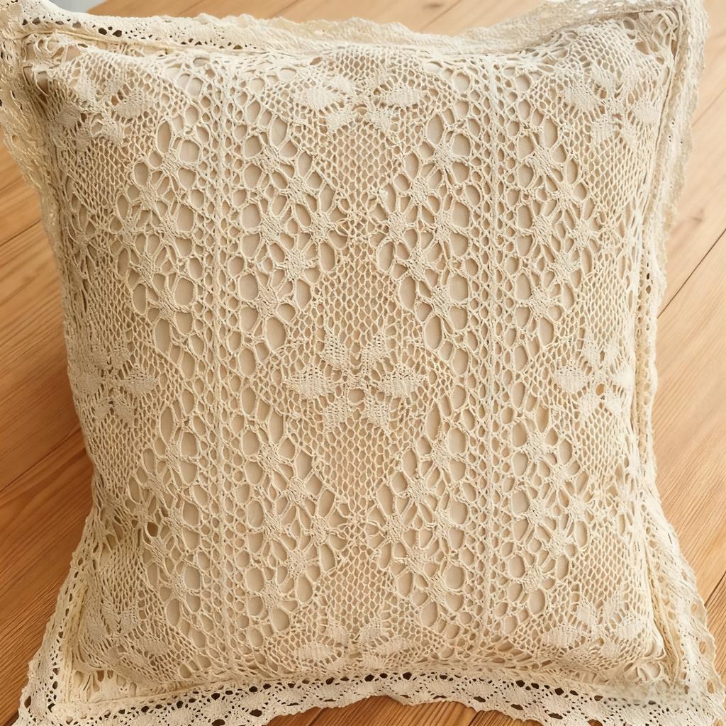50x50cm Cotton Pillow Cover Throw Pillowcase Vintage Handmade Crochet Floral Pattern Zippered Cushion Case Sofa Hand Wash Only