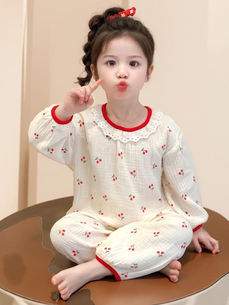 Conjunto de Pijama de Algodão de Manga Comprida para Meninas Primavera & Outono 2025