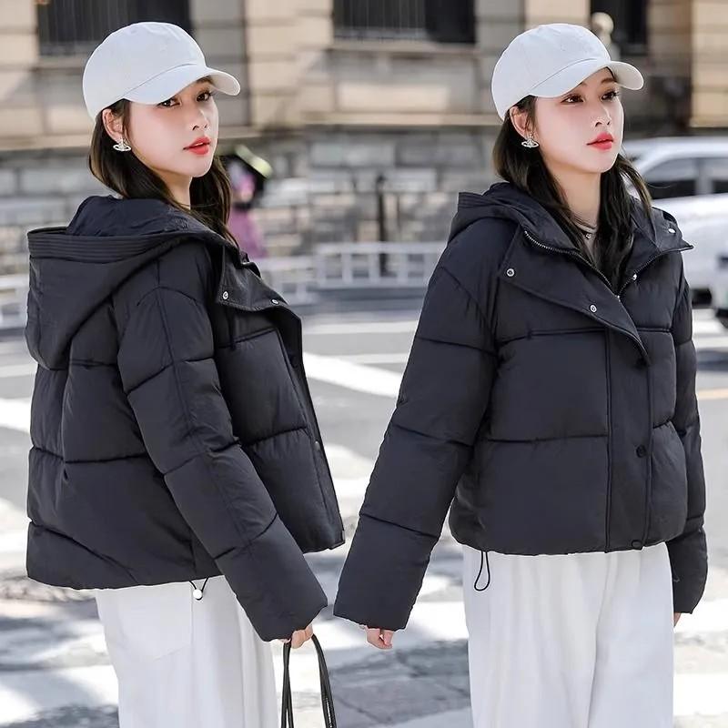 Women's Autumn Winter Korean Version Loose Hooded Thick Coat Short Overcoat Solid Causal Parkas Jacket