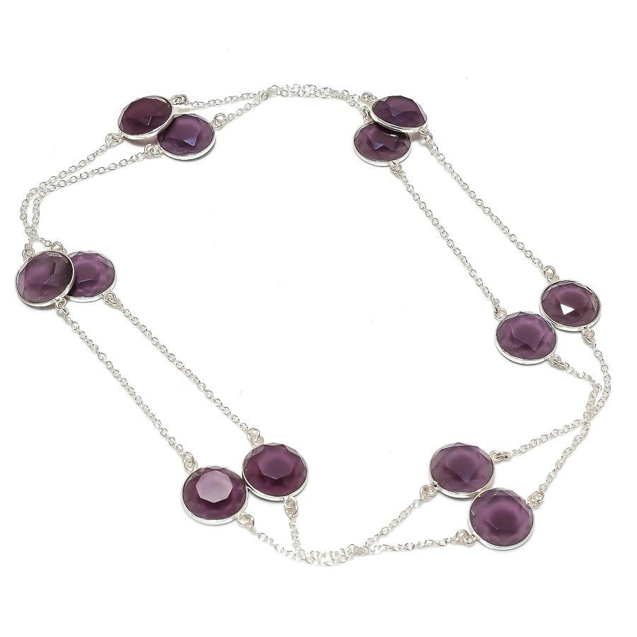 Natural Amethyst Gemstone Handmade 925 Sterling Silver Jewelry Necklace 36" ASN-6558