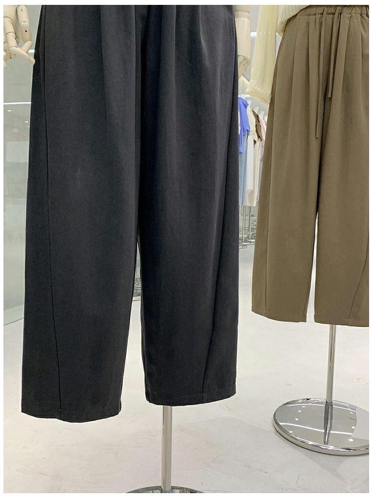 Plus Size Women's High Waist Wide Leg Pants - Spring Loose Fit with Elastic Lace-up Waist
