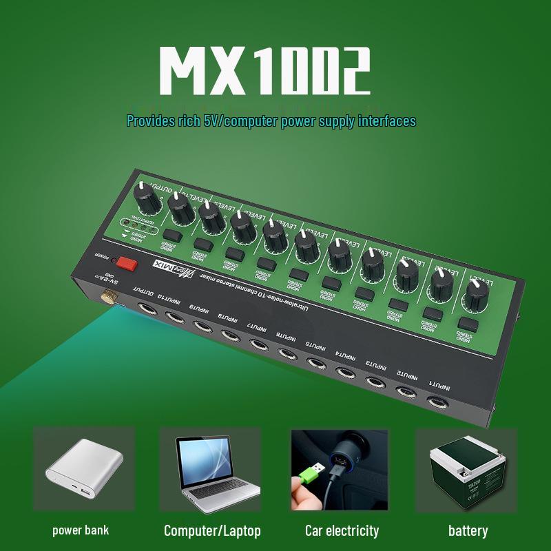 10-Channel Audio Mixer for Musical Instruments and Guitar Amplifier