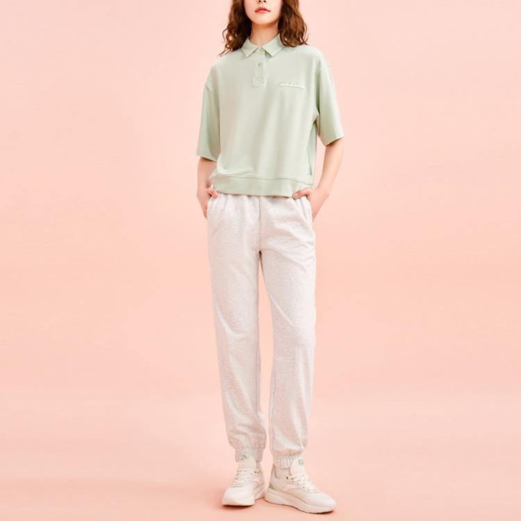 Anta Training Series Solid Color Logo Mid Waist Straight Leg Cuffed Sports Pants Women pants Gray Heather-Gray 962357303-3