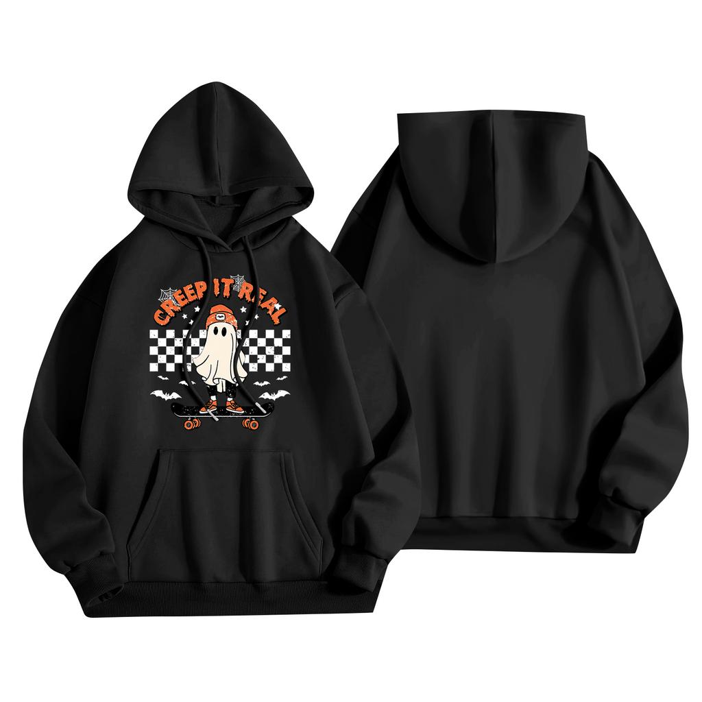 Women's Fashionable, Casual, Comfortable Round-neck, Hooded, Long-sleeved, Halloween-print Warm Sweater