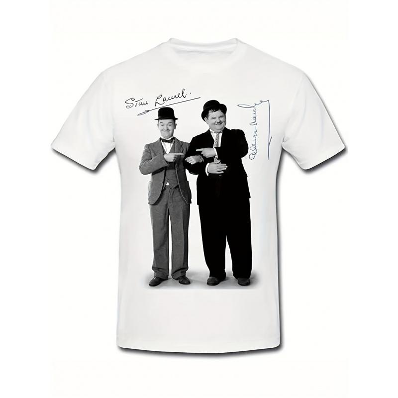 Men'S Laurel And Hardy Vintage Comedy Duo T-Shirt - Signature Laurel And Hardy Signatures, for Classic Movie Icons Short Sleeve Shirt, Breathable