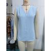 Summer Chiffon Shirt Women Loose V Neck Pleated Sleeveless Top Vest Solid Color Loose Blouse